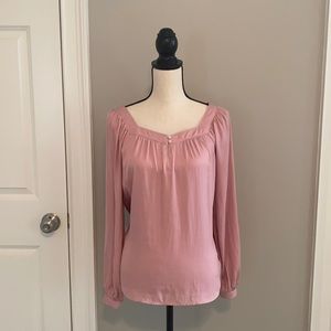 Loft , blush pink long sleeve blouse  with square neck. Size XS